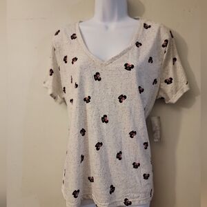 Disney Cream V-Neck Tee with Black and Red Minnie Mouse Design